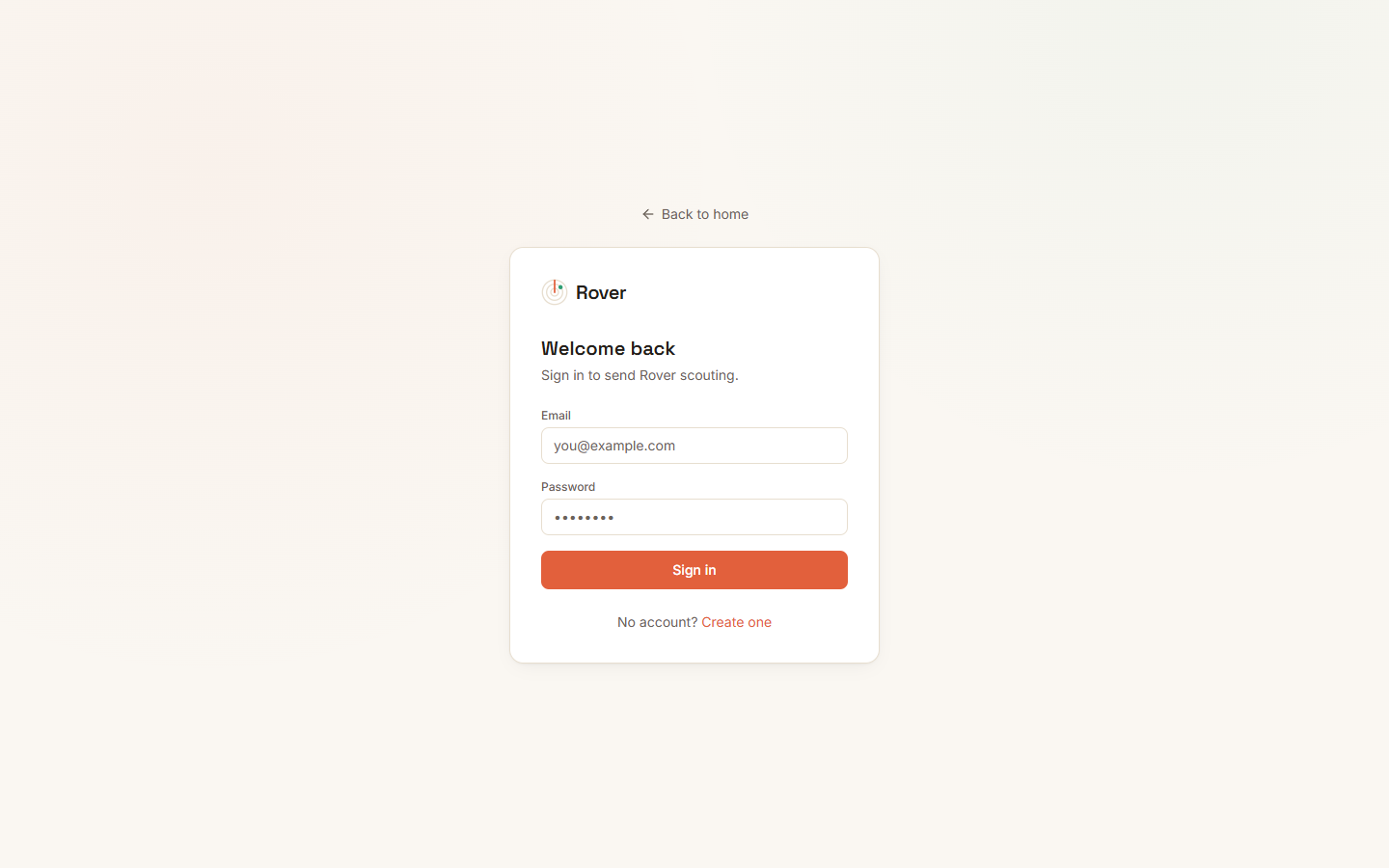 Login screen